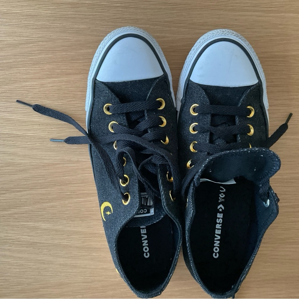 Converse You All Star Gold Crescent Moon Black Denim Low Tops